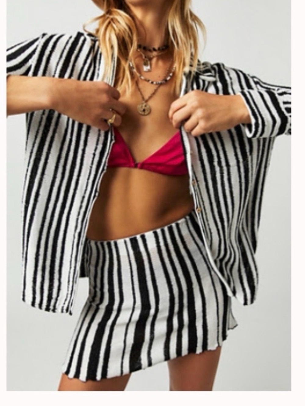Free People ‘Beach Bash Sweater Set’ Black & White Striped
